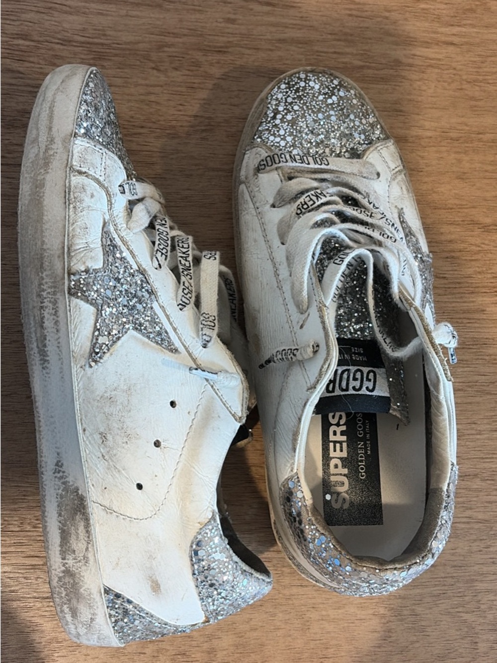 Golden Goose Kids White Sneakers with Silver Glitter Star